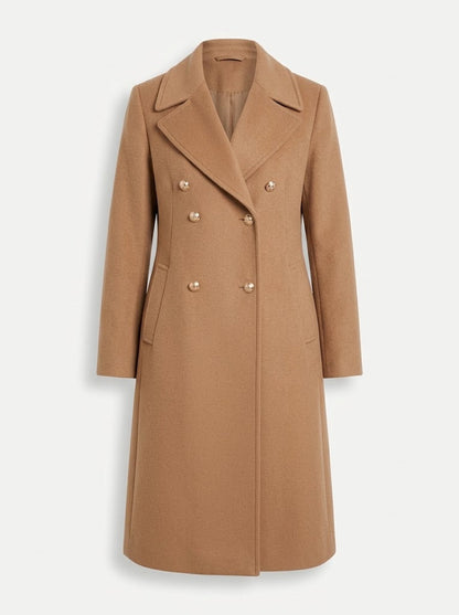 Women’s Double-Breasted Longline Coat – Tailored Lapel Overcoat with Pockets for Work and Occasion Wear
