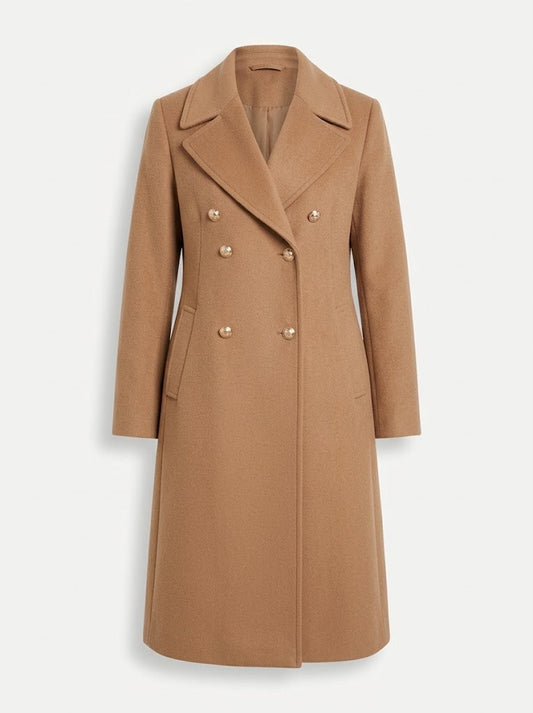 Women’s Double-Breasted Longline Coat – Tailored Lapel Overcoat with Pockets for Work and Occasion Wear