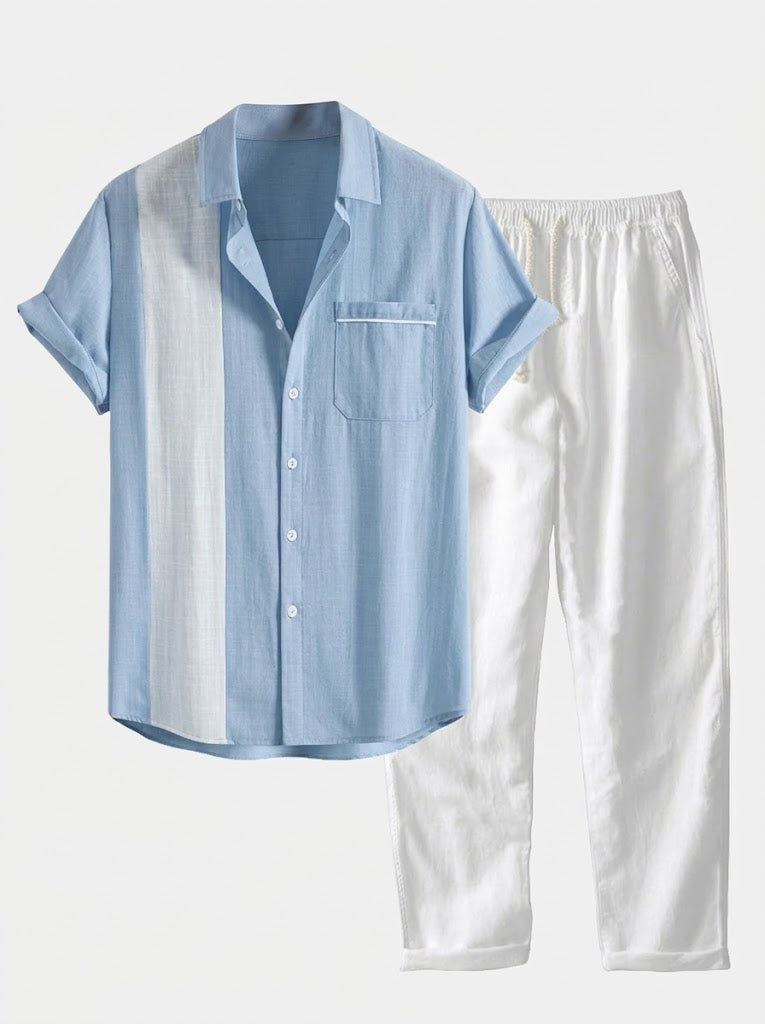 Men’s Cotton Shirt and Linen Blend Trousers Set – Lightweight Summer Casualwear