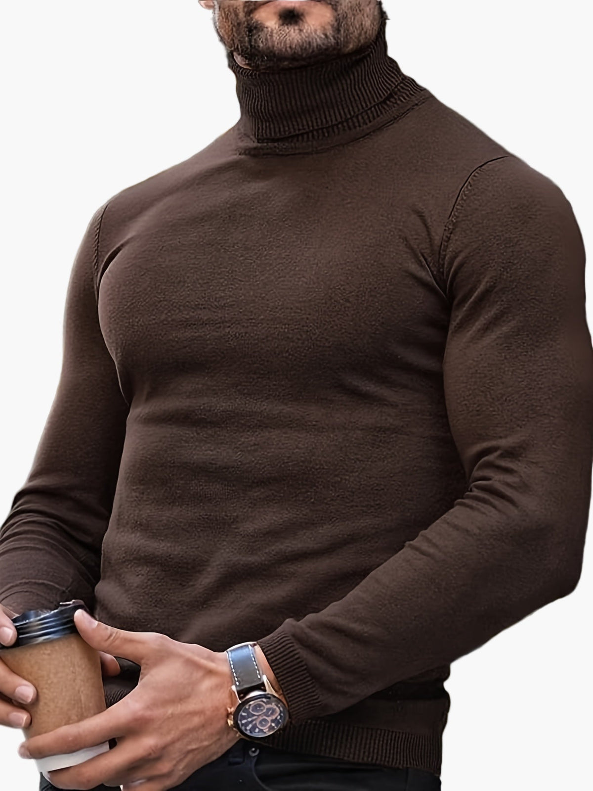 Men’s Slim Fit Roll-Neck Jumper – Stretch Knit, Machine Washable
