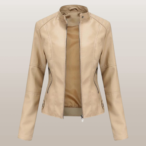 Women’s Tailored Short Jacket – Stand Collar with Angled Zip Pockets