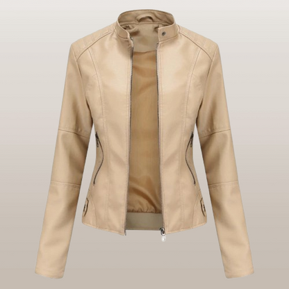 Women’s Tailored Short Jacket – Stand Collar with Angled Zip Pockets