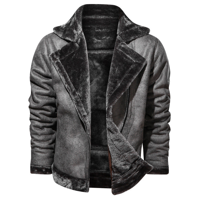 Men’s Plush-Lined Leather Biker Jacket – Warm Asymmetric Layer for Winter Wear