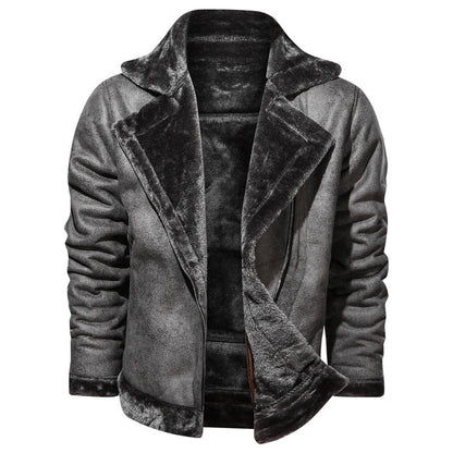 Men’s Plush-Lined Leather Biker Jacket – Warm Asymmetric Layer for Winter Wear