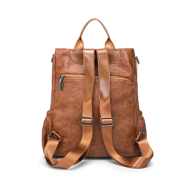 Women’s Vintage PU-Leather Convertible Backpack – Multi-Zip Shoulder Bag with Adjustable Carrying Straps