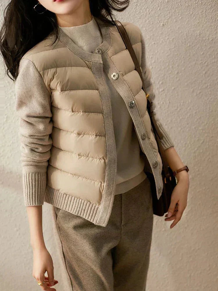 Women’s Quilted Knit Jacket – Warm Layering Cardigan for Autumn and Winter