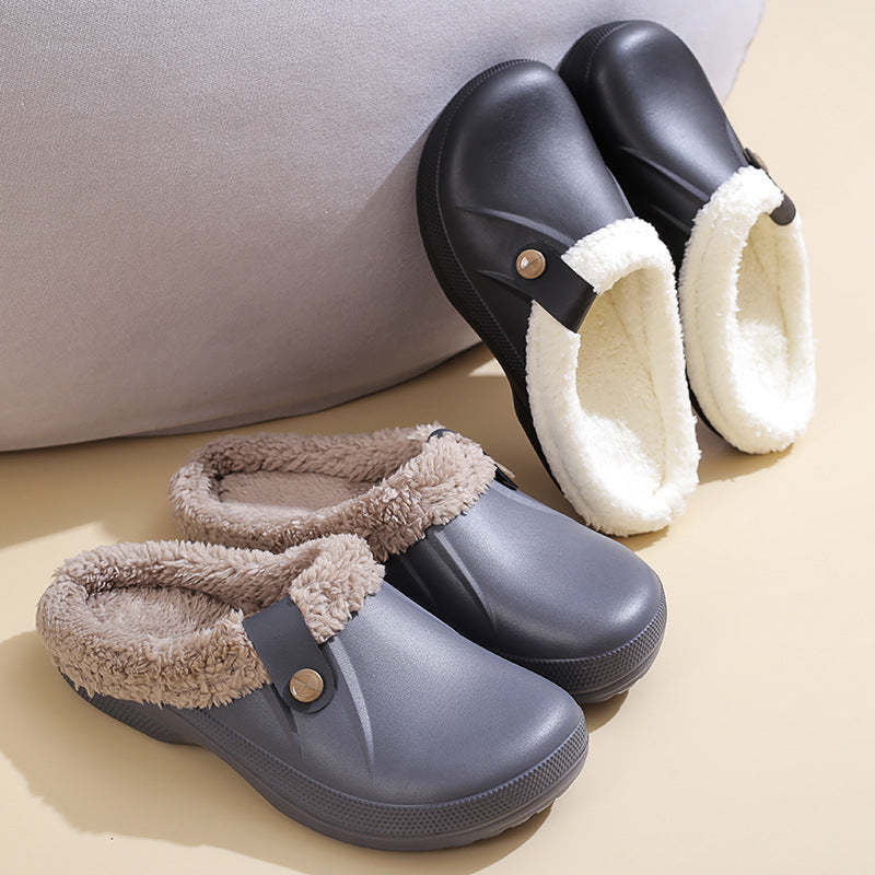 Women's Faux Fur Lined Platform Clog Slippers - Black (US 4-14)