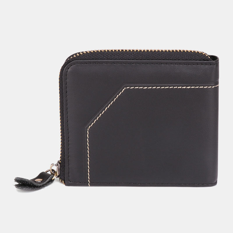 Men’s Genuine Leather RFID Wallet – Vintage Zip-Around Bifold with Card Storage and Coin Pocket