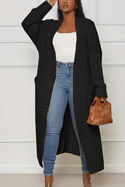 Women’s Long Cardigan – Ribbed V-Neck Longline Cardigan