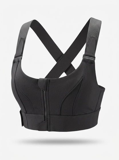 Women’s Front-Zip Sports Bra – Adjustable Cross-Back Support for Training and Yoga