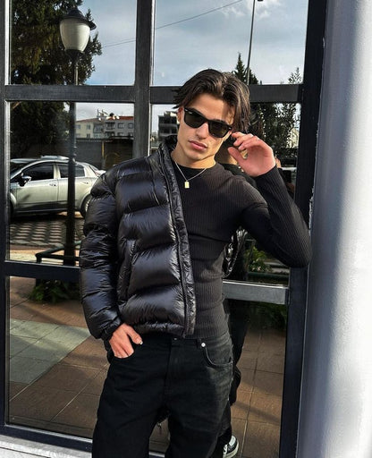 Men’s Sherpa Lined Quilted Jacket with Hood – Warm Puffer Coat for Outdoor & Streetwear