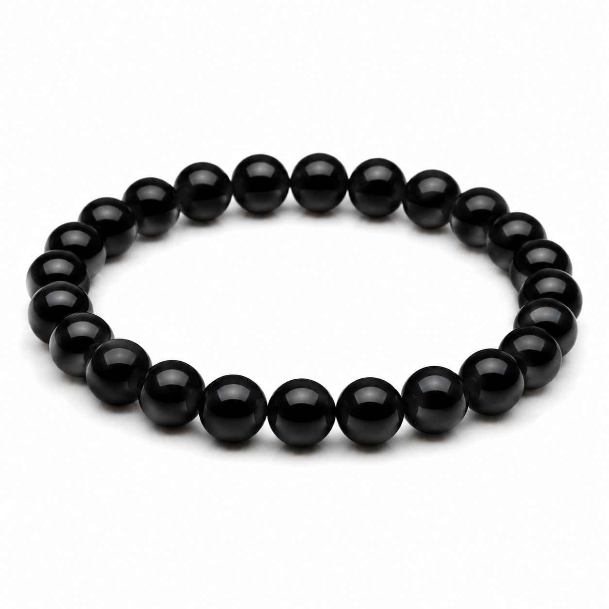 Men’s black onyx bracelet with 10 mm beads on pure white