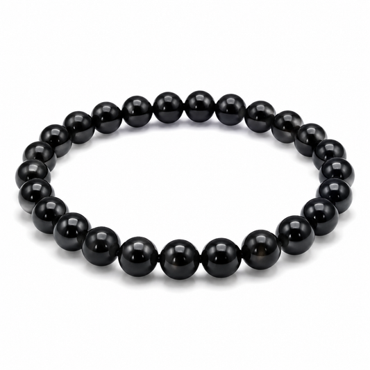 Men’s black onyx bracelet with 6 mm beads on pure white