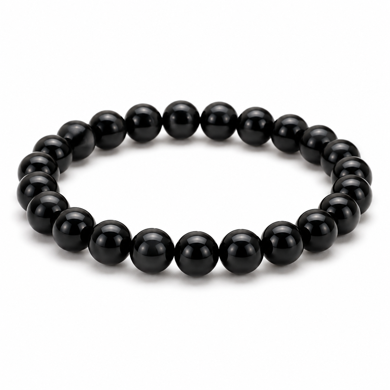 Men’s black onyx bracelet with 8 mm beads on pure white