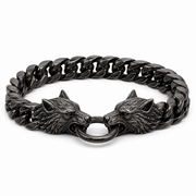Men's black wolf-head Cuban bracelet on white