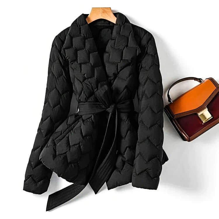 Women’s Quilted Coat – Tie Belt with Wave Quilting