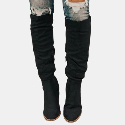 Women’s Over-the-Knee Boots – Block-Heel Tall Boots with Side Zip for Autumn and Winter Wear