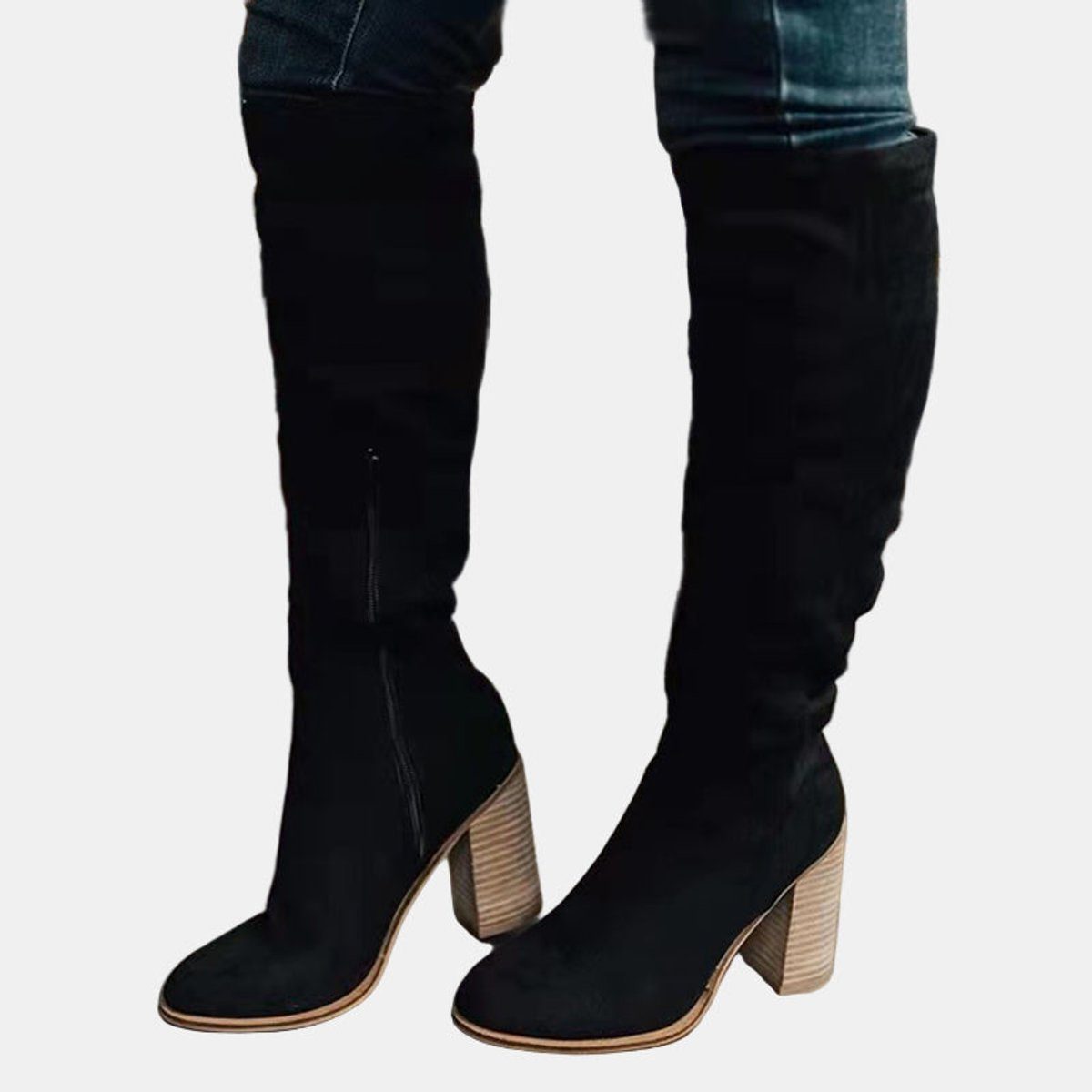 Women’s Over-the-Knee Boots – Block-Heel Tall Boots with Side Zip for Autumn and Winter Wear