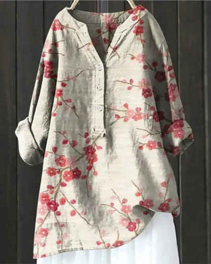 Women’s Printed Patchwork Blouse – Relaxed Long-Sleeve Tunic for Everyday Wear