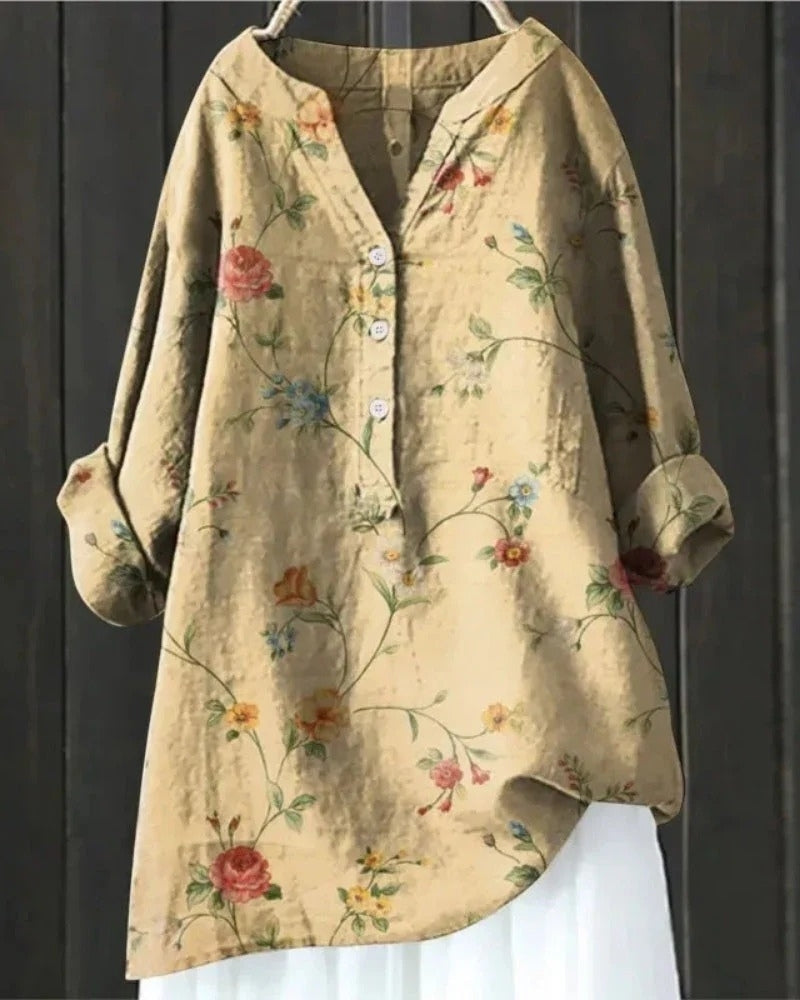 Women’s Printed Patchwork Blouse – Relaxed Long-Sleeve Tunic for Everyday Wear