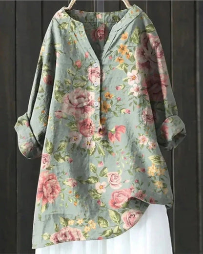 Women’s Printed Patchwork Blouse – Relaxed Long-Sleeve Tunic for Everyday Wear
