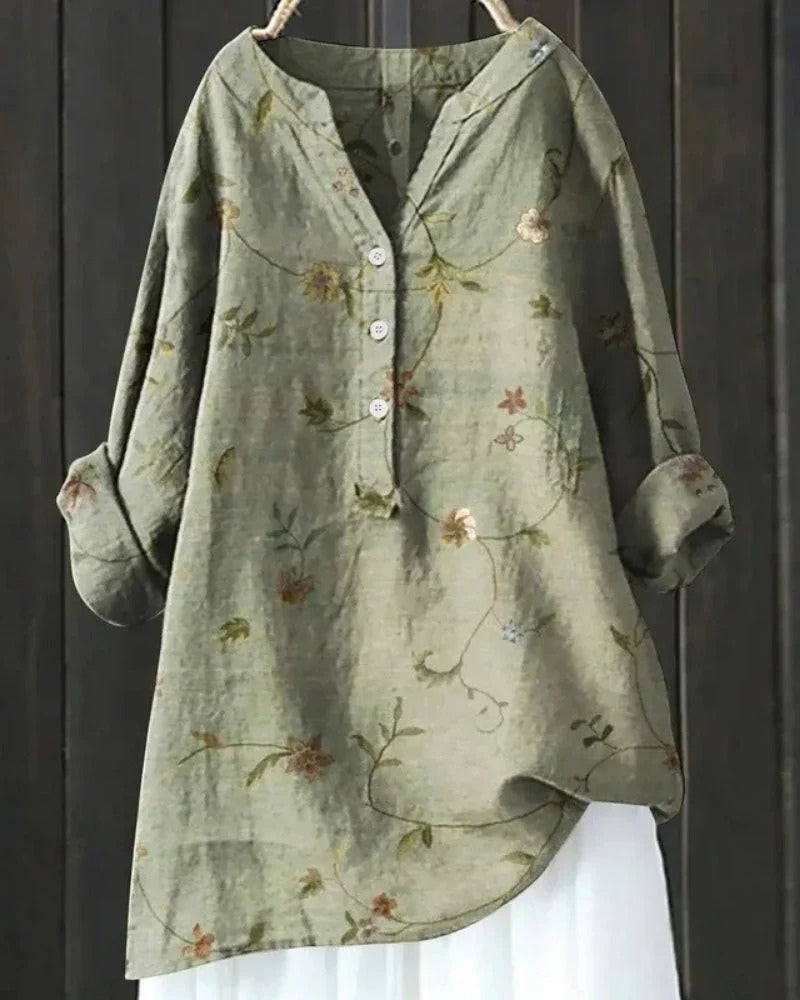 Women’s Printed Patchwork Blouse – Relaxed Long-Sleeve Tunic for Everyday Wear