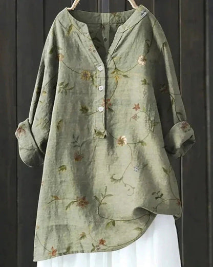 Women’s Printed Patchwork Blouse – Relaxed Long-Sleeve Tunic for Everyday Wear