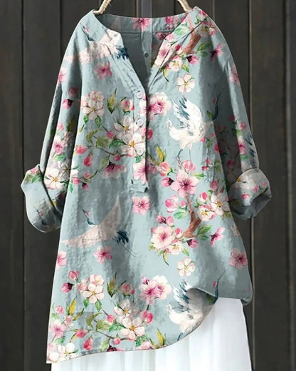 Women’s Printed Patchwork Blouse – Relaxed Long-Sleeve Tunic for Everyday Wear
