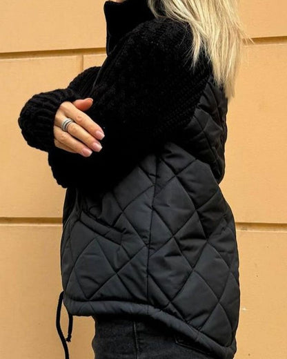 Women’s Quilted Jacket – Diamond-Quilted Jacket with Cable-Knit Sleeves