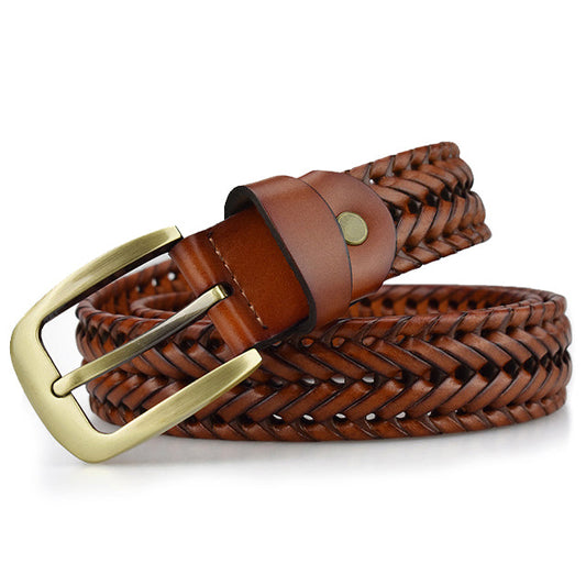 Men’s Braided Leather Belt – Textured Everyday Accessory with Classic Buckle