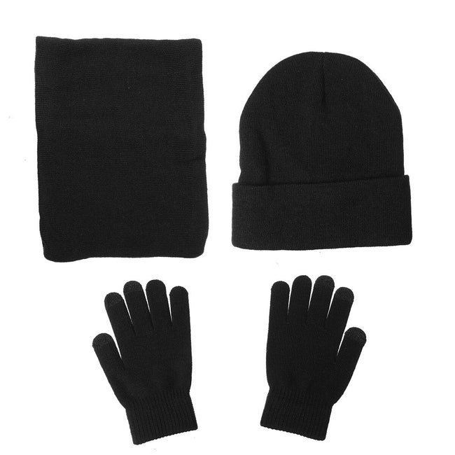 Men’s Knitted Winter Accessory Set – Warm Beanie Neck Warmer and Touchscreen Gloves for Outdoor Cold-Weather Wear