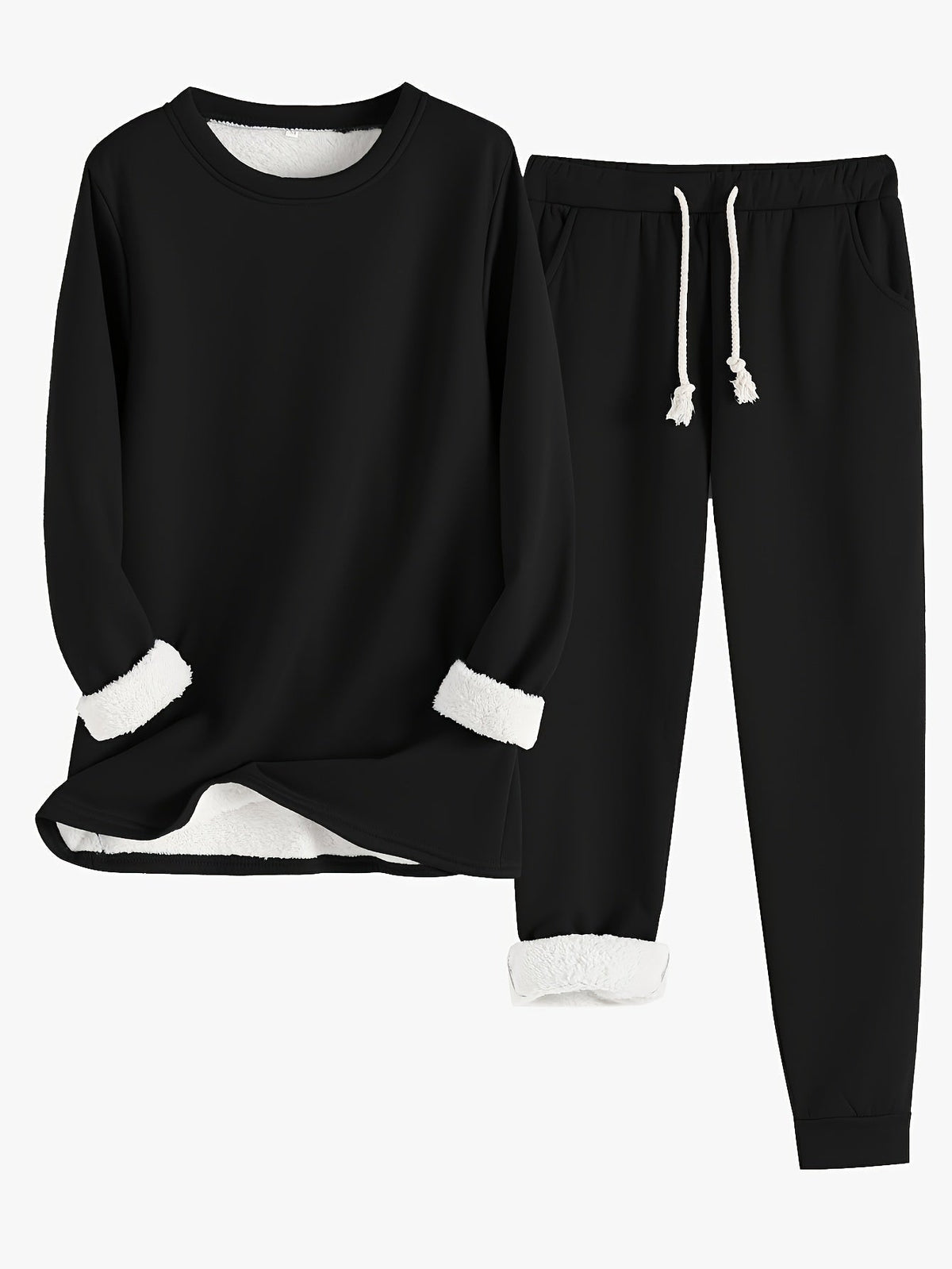 Women’s Fleece-Lined Sweatshirt and Jogger Set – Cosy Two-Piece Winter Lounge Outfit