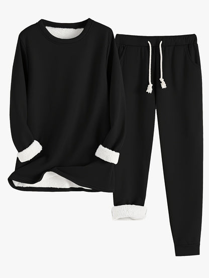 Women’s Fleece-Lined Sweatshirt and Jogger Set – Cosy Two-Piece Winter Lounge Outfit