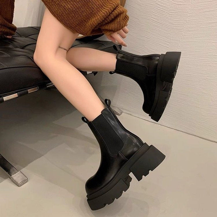 Women's Platform Chelsea Boots - Hidden Lift Chunky Lug Sole Ankle Boot - original product image 3
