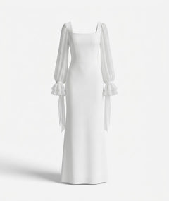 Women’s Long-Sleeve Square Neck Maxi Dress – Elegant Formal Style for Weddings and Events