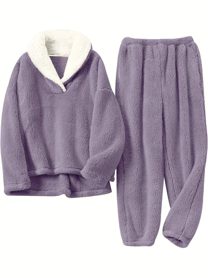 Women’s Lounge Set – Shawl Collar Top with Elasticated Waist