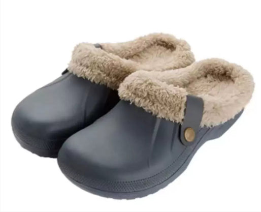 Women's Faux Fur Lined Platform Clog Slippers - Black (US 4-14)