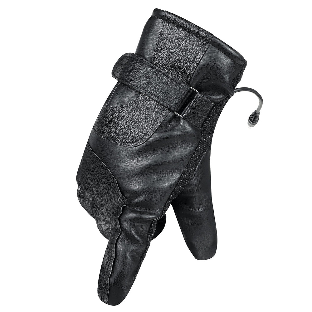 Men’s USB Heated Winter Motorcycle Gloves – Waterproof Touchscreen PU-Leather Thermal Riding Gloves with Adjustable Wrist Straps