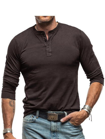 Men’s Long-Sleeve Henley T-Shirt – Stretch Casual Layer for Everyday Wear