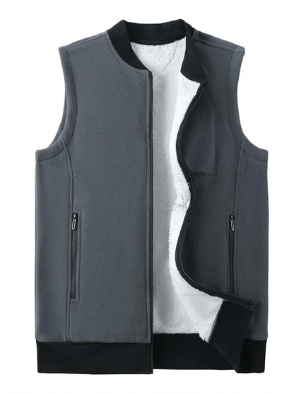 Men’s Fleece-Lined Zip-Up Vest – Stand-Collar Sleeveless Layer with Zipped Pockets