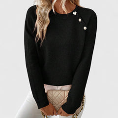 Women’s Knitted Jumper – Fine-Knit Raglan Jumper with Shoulder Buttons