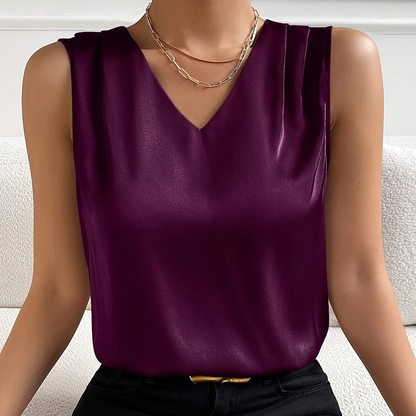 Women’s Sleeveless Blouse – V-Neck with Flowing Relaxed Cut