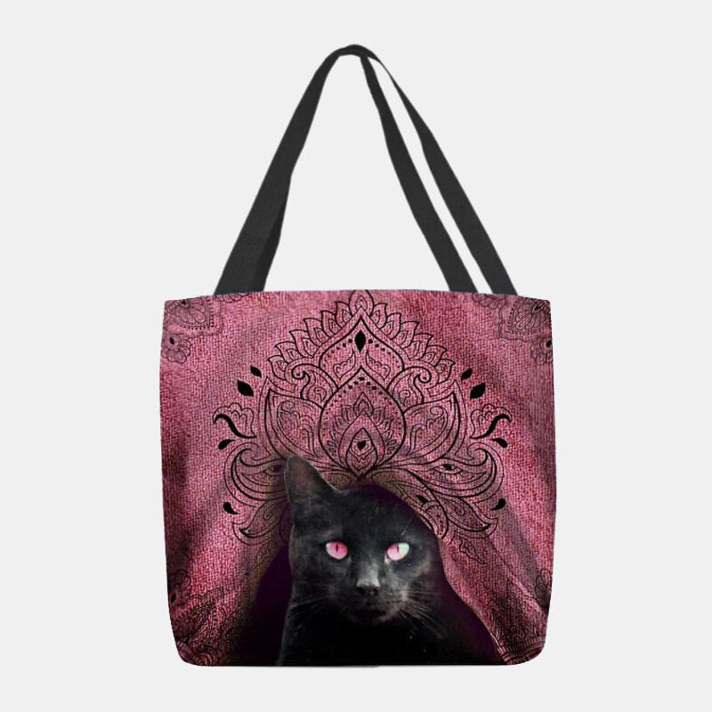 Women’s Cat Print Canvas Tote Bag – Spacious Casual Shoulder Shopper with Long Carry Handles