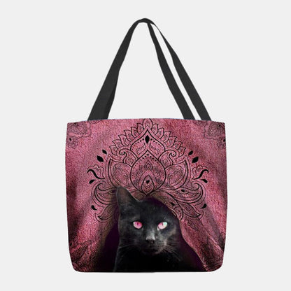 Women’s Cat Print Canvas Tote Bag – Spacious Casual Shoulder Shopper with Long Carry Handles