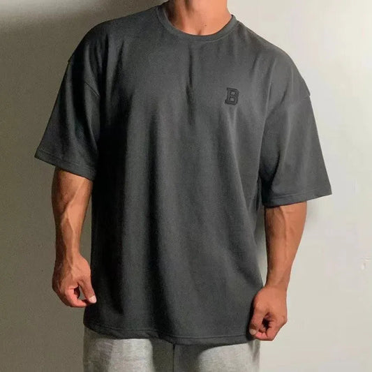 Men’s Oversized Fitness T-Shirt – Relaxed Crew-Neck Training Top with Dropped Shoulders