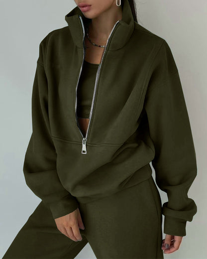 Women’s Half-Zip Sweatshirt and Jogger Set – Relaxed Two-Piece Sporty Style