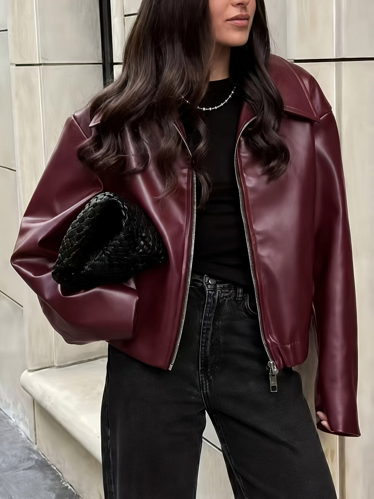 Women’s Cropped Jacket – Elasticated Hem with Fold-Down Collar