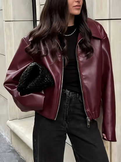 Women’s Cropped Jacket – Elasticated Hem with Fold-Down Collar