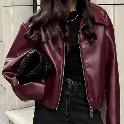 Women’s Cropped Jacket – Elasticated Hem with Fold-Down Collar