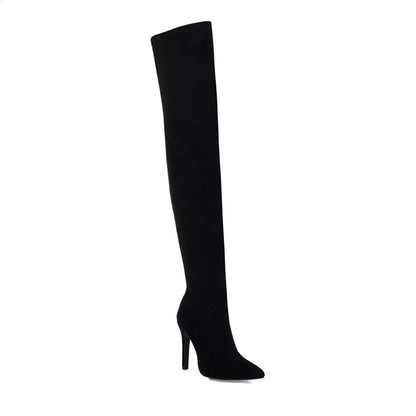 Women's Suede-Look Heeled Pointed-Toe Knee-High Boots